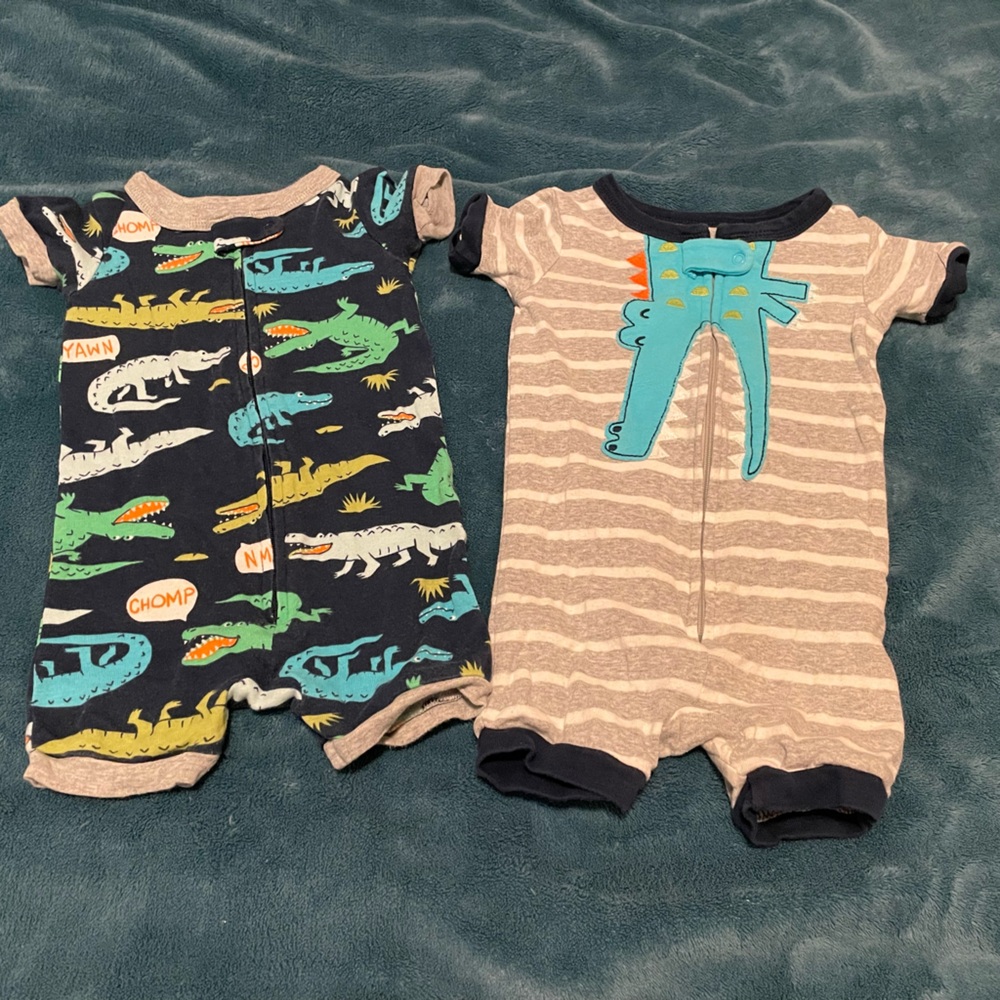 Set of two crocodile print rompers by Carter’s, size 12 months